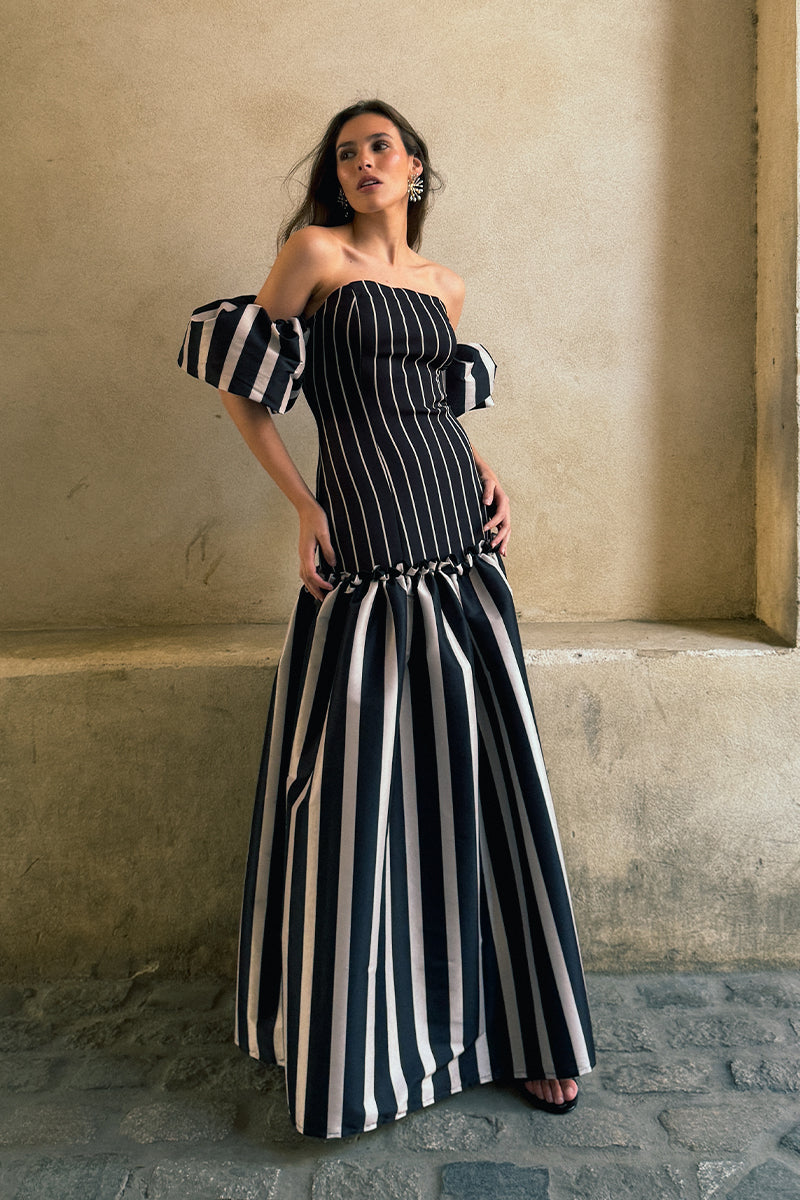 Vestido Rayure - M, Negro/Piedra raya fina image